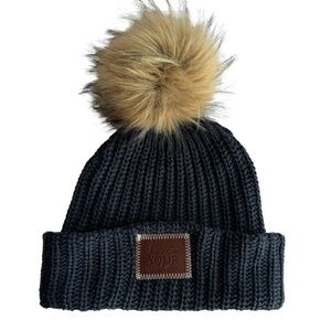 Love Your Melon Knit Pompom Toque Hat Beanie 100% Cotton Navy Blue Winter EUC
